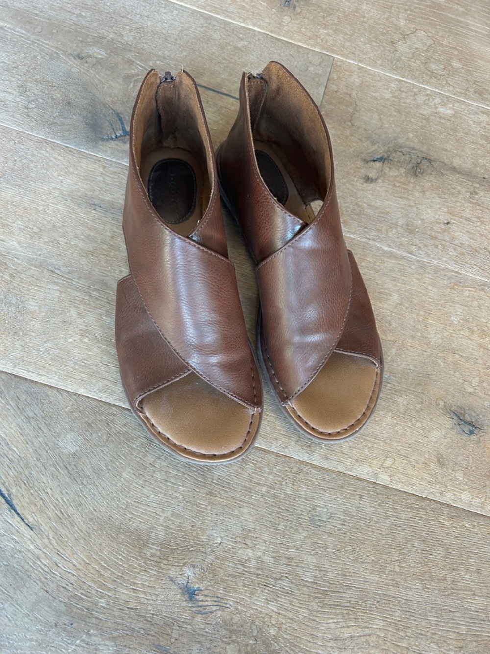 b.o.c. Brown Leather Crisscross Peep-Toe Sandals